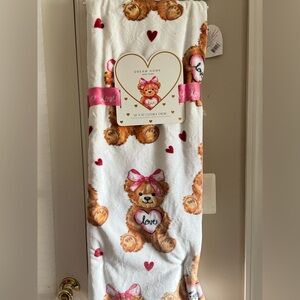 Dream Home Teddy Bear Bows Love Hearts Valentine Throw Blanket
